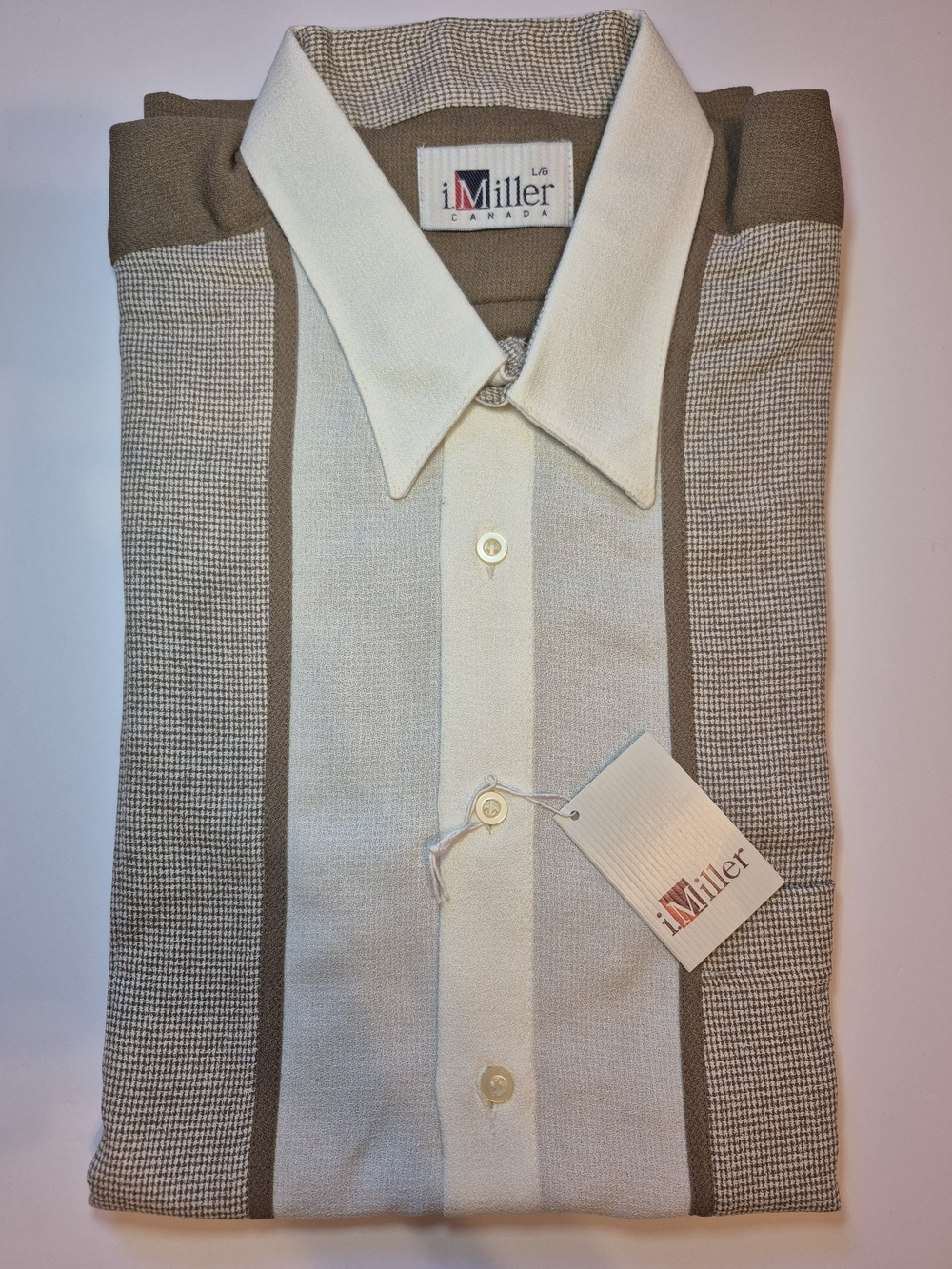 Vintage NWT New iMiller Men’s Cream & Brown Knit Button-Up S/S Large